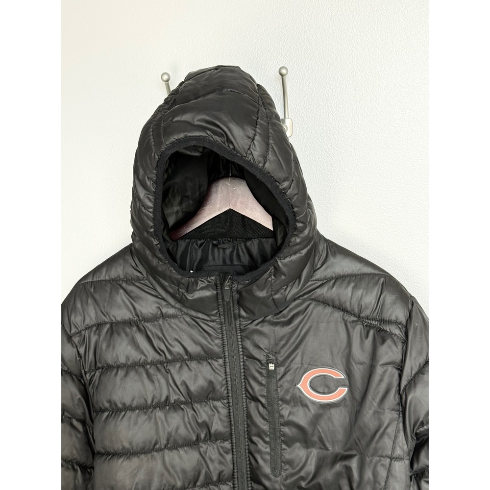 NFL Team Apparel Chicago Bears Puffer Jacket Mens‎ L Black Hooded Quilted Coat - Picture 5 of 16